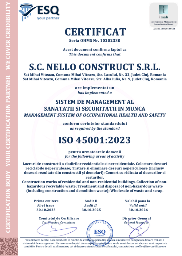 ISO 45001:2018 - Sistem de Management al Sanatatii si Securitatii in Munca